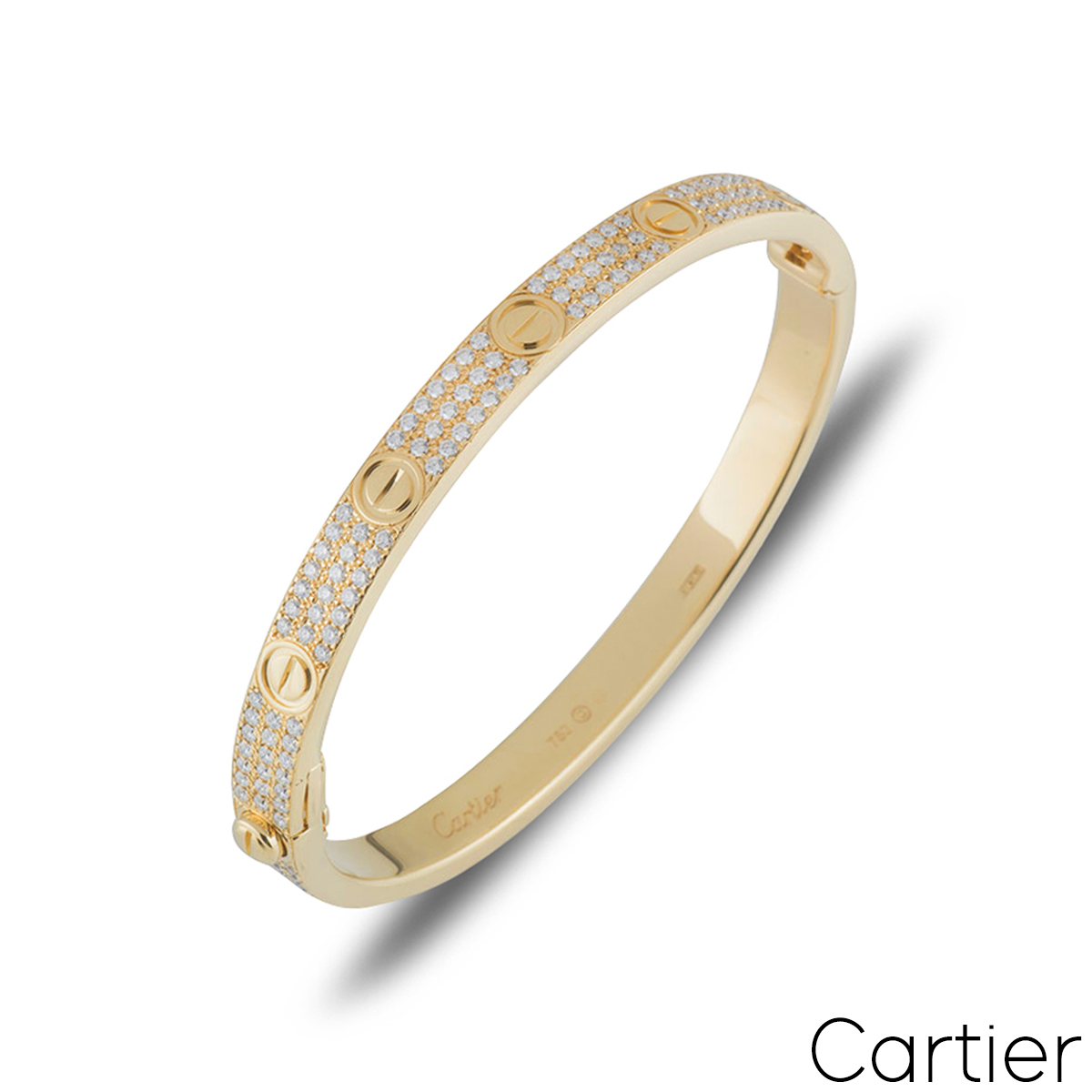 Cartier Yellow Gold Pave Diamond Love Bracelet Size 18 N6035018 Cartier Yellow Gold Pave Diamond Love Bracelet Size 18 N6035018